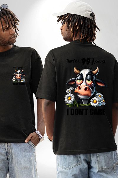 Angemiel Cow Sleeping Cow for Relaxing Funny Design Black Oversize Women Men Front and Back Printed T-Shirt