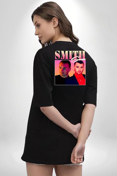 Angemiel Sam Smith Music Black Oversize Women's Men's Front and Back Printed T-Shirt