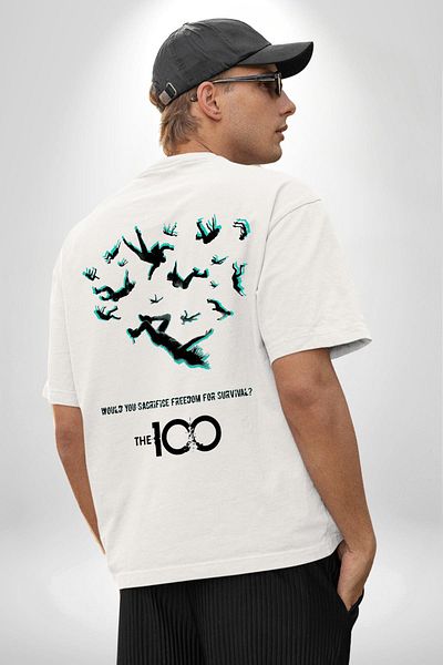 Angemiel تي شيرت The 100 High Fall Abstract Survival أبيض كبير الحجم للنساء والرجال مطبوع من الأمام والظهر