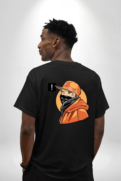 Angemiel Street Style Printed Graphic Design for Teenagers Black Oversize Women Men Front and Back Printed T-Shirt