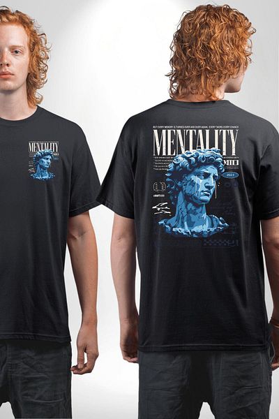 Angemiel Mentalite and Power Mental Heritage Deep Thoughts Black Oversize Women Men Front and Back Printed T-Shirt