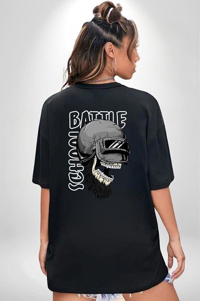 Angemiel Crack Helmet and Combat Fight Black Oversize Women Men Front and Back Printed T-Shirt