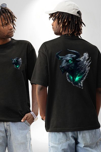 Angemiel Taurus Special Design Black Oversize Women's and Men's Front and Back Printed T-Shirt