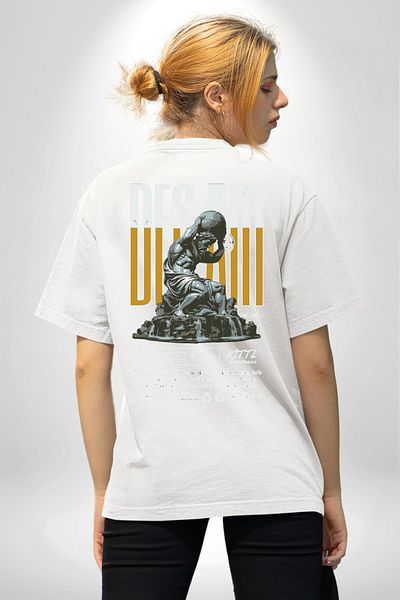 Angemiel Greek God Atlas Keep Looking Written White Oversize Women's Men's Front and Back Printed T-Shirt