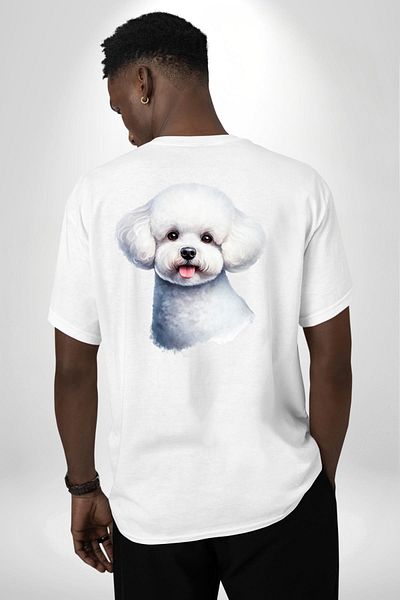 Angemiel Bichon Frise White Sweet Small Breed Dog White Oversize Women Men Front and Back Printed T-Shirt