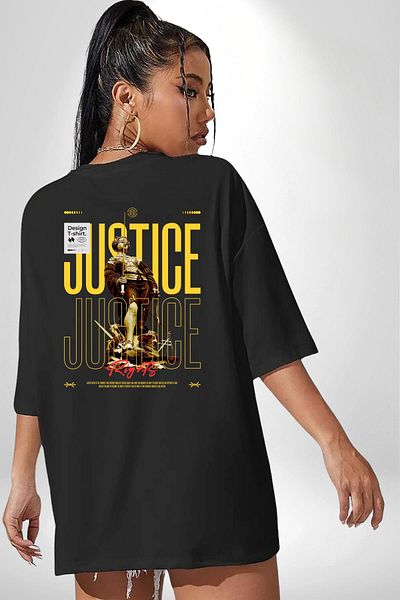 Angemiel Justice and Rights Black Oversize Women's Men's Front and Back Printed T-Shirt