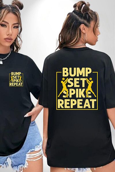 Angemiel Pas Slam Dunk Repeat Volleyball Player Black Oversize Women's Men's Front and Back Printed T-Shirt