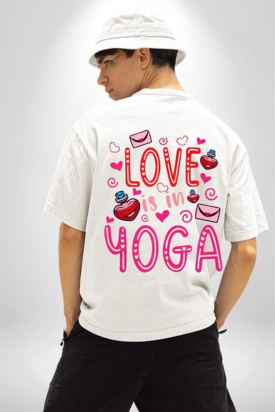 Angemiel تي شيرت Yoga I Love Yoga Enthusiasts أبيض كبير الحجم للنساء والرجال مطبوع من الأمام والظهر
