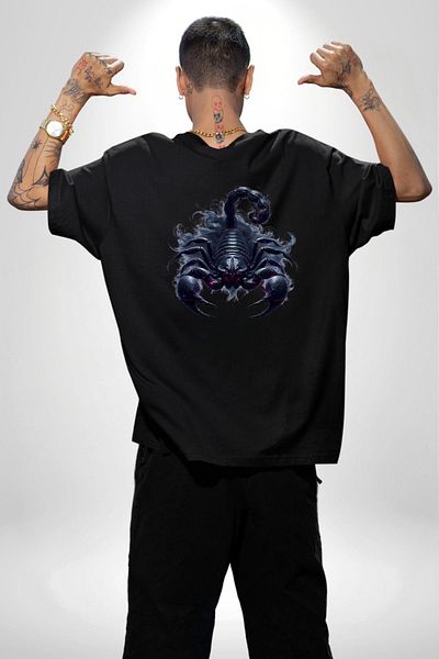 Angemiel Scorpio Special Design Black Oversize Women's and Men's Front and Back Printed T-Shirt