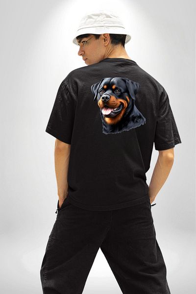 Angemiel Brave Rottweiler Loyal Strong Dog Love Black Oversize Women Men Front and Back Printed T-Shirt