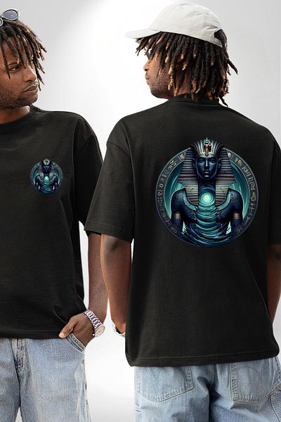Angemiel Wadj-Wer God Ocean Powered Egypt Black Oversize Women Men Front and Back Printed T-Shirt