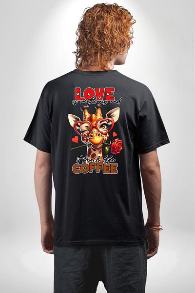 Angemiel The Combination of Coffee and Love Rose Heart Glasses Black Oversize Women's Men's Front and Back Printed T-Shirt