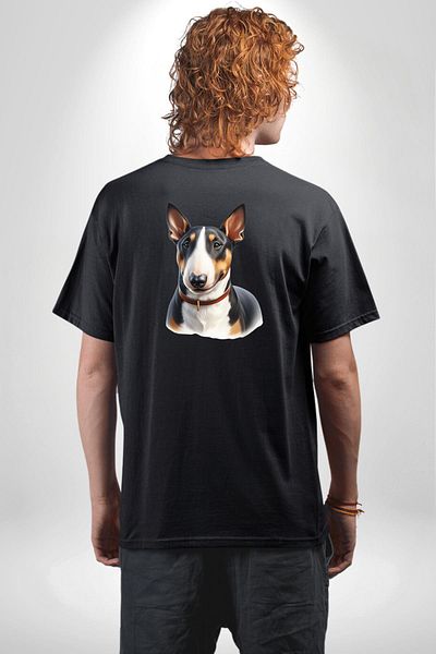 Angemiel Brave Miniature Bull Terrier Dog Black Oversize Women's Men's Front and Back Printed T-Shirt