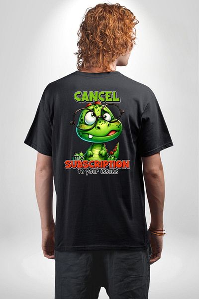 Angemiel Black Oversize Women's Men's Front and Back Printed T-Shirt with Dinosaur Subscription Cancellation Written