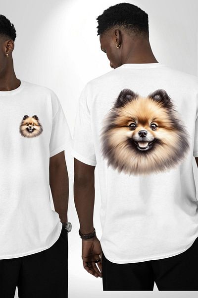 Angemiel Legendary Pomeranian Small Breed Dog Design White Oversize Women Men Front and Back Printed T-Shirt