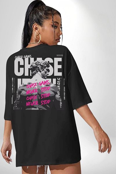 Angemiel Strong Start Never Stop Fitness Motivation Black Oversize Women Men Front and Back Printed T-Shirt