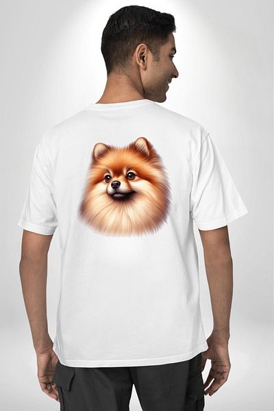 Angemiel Pomeranian Cute Sweet Popular Dog Design White Oversize Women Men Front and Back Printed T-Shirt