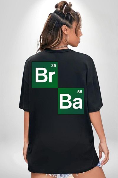 Angemiel Periodic Table Heisenberg Breaking Bad Black Oversize Women Men Front and Back Printed T-Shirt