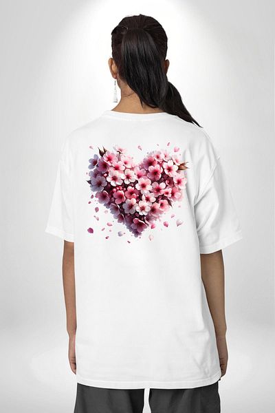 Angemiel تي شيرت Cherry Blossom Japanese Culture Spring Coming أبيض كبير الحجم للنساء والرجال مطبوع من الأمام والظهر