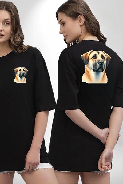 Angemiel Anatolian Shepherd Dog Kangal Faithful Dog Black Oversize Women's Men's Front and Back Printed T-Shirt