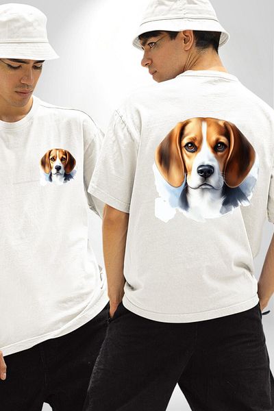 Angemiel Beagle Clever Cute Small Breed Dog White Oversize Women Men Front and Back Printed T-Shirt