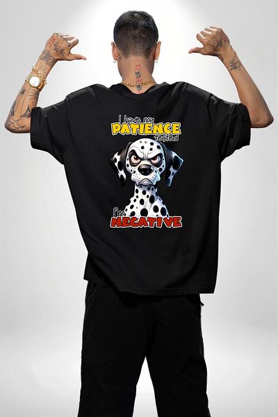 Angemiel Angry Dalmatian Dog Tested Patience Black Oversize Women Men Front and Back Printed T-Shirt