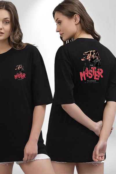 Angemiel Master Planner Printed Powerful Message Black Oversize Women's Men's Front and Back Printed T-Shirt