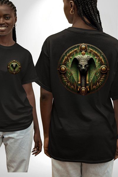 Angemiel Egyptian Mythology Renenutet Nature and Protection Black Oversize Women Men Front and Back Printed T-Shirt