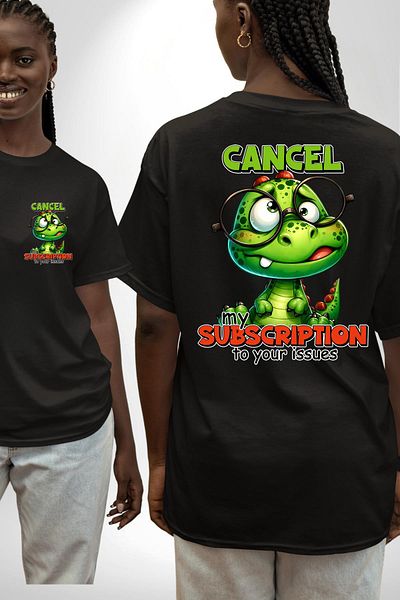 Angemiel Black Oversize Women's Men's Front and Back Printed T-Shirt with Dinosaur Subscription Cancellation Written