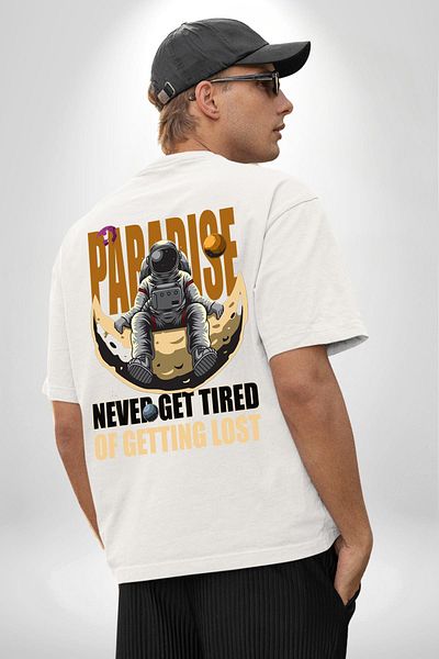 Angemiel Astronaut for Those Who Love to Get Lost in Space White Oversize Women Men Front and Back Printed T-Shirt
