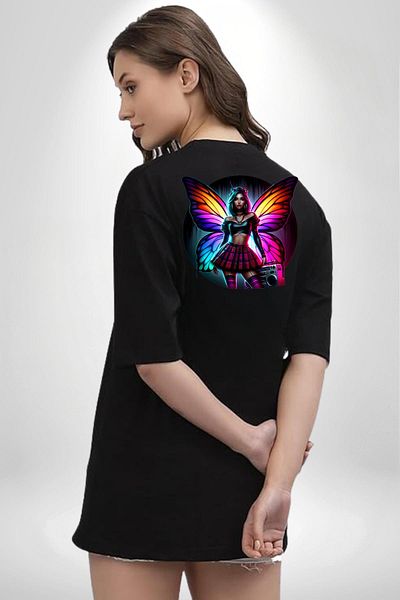 Angemiel Crop Top Skirt Retro Boom Box Plaque Teenage Girl Black Oversize Women Men Front and Back Printed T-Shirt