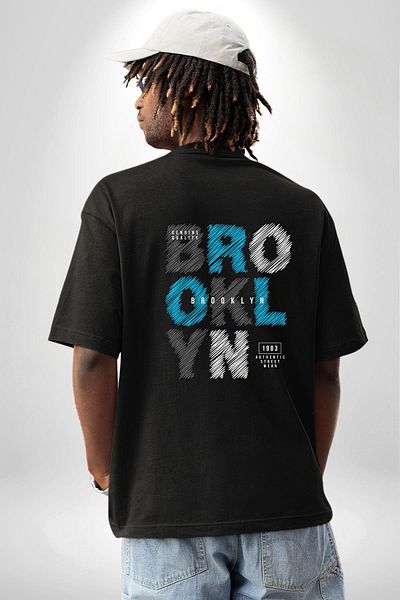 Angemiel Brooklyn Printed Street Fashion and Creative Black Oversize Women's Men's Front and Back Printed T-Shirt