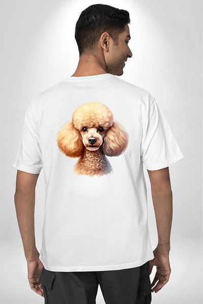 Angemiel تي شيرت Zeki Popular Poodle Dog Friendly أبيض كبير الحجم للنساء والرجال مطبوع من الأمام والظهر