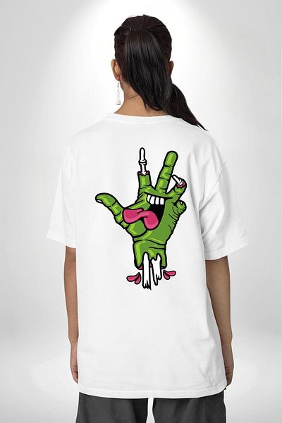 Angemiel Zombie Hand Screaming Hand White Oversize Women Men Front and Back Printed T-Shirt
