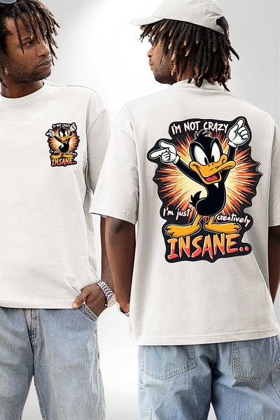 Angemiel I'M Not Crazy, I'M Creative! White Duck White Oversize Women's Men's Front and Back Printed T-Shirt