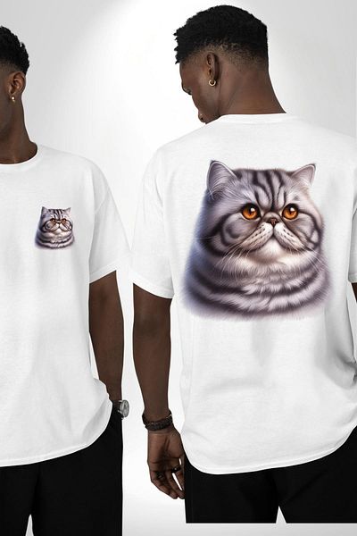 Angemiel Persian Cat White Oversize Women's Men's Front and Back Printed T-Shirt