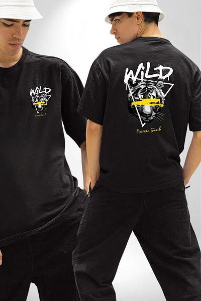 Angemiel Wild Spirit Printed Strong and Creative Design Black Oversize Women's Men's Front and Back Printed T-Shirt