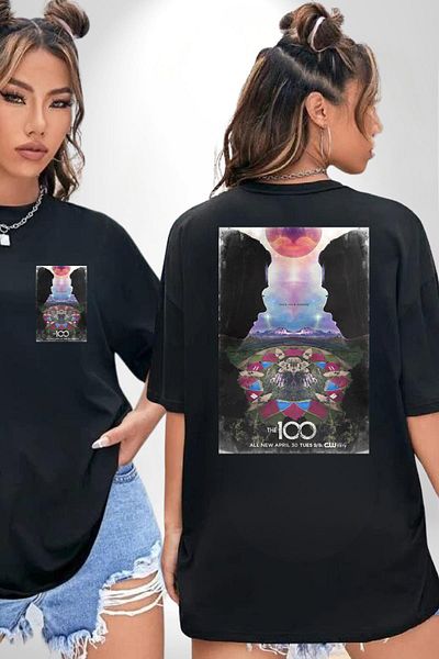 Angemiel The 100 Series Poster Black Oversize Women's Men's Front and Back Printed T-Shirt