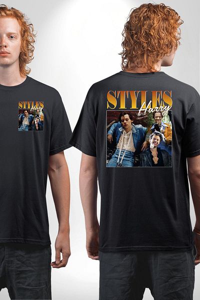 Angemiel Harry Styles Fashion Popular Singer Black Oversize Women Men Front and Back Printed T-Shirt