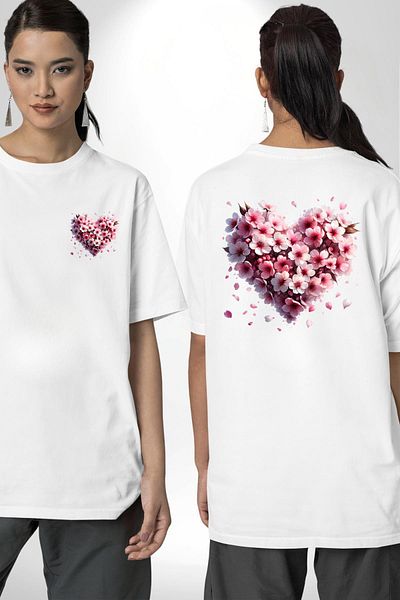 Angemiel تي شيرت Cherry Blossom Japanese Culture Spring Coming أبيض كبير الحجم للنساء والرجال مطبوع من الأمام والظهر
