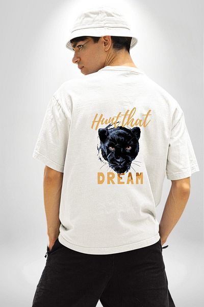 Angemiel Run after Your Dreams Printed White Panther White Oversize Women's Men's Front and Back Printed T-Shirt