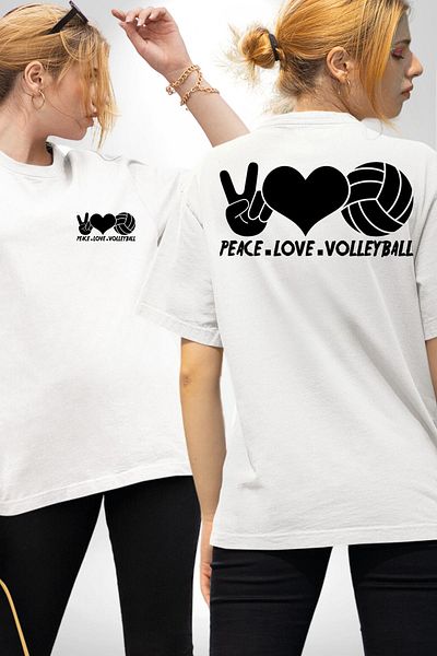 Angemiel تي شيرت Peace Love Volleyball أبيض كبير الحجم للنساء والرجال مطبوع من الأمام والظهر