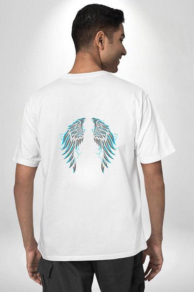 Angemiel تي شيرت Lightning Wings Symbol of Power أبيض كبير الحجم للنساء والرجال مطبوع من الأمام والظهر