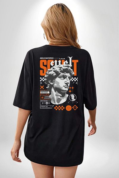 Angemiel Michelangelo's Expression Classic and Modern Black Oversize Women's Men's Front and Back Printed T-Shirt