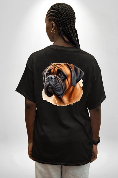 Angemiel Bullmastiff Dog Love Black Oversize Women's Men's Front and Back Printed T-Shirt