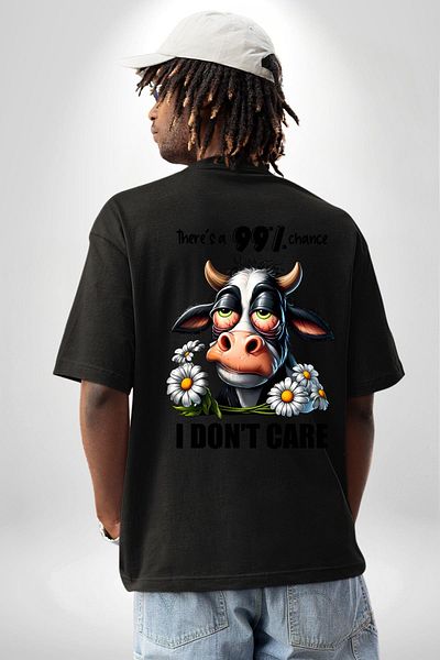 Angemiel Cow Sleeping Cow for Relaxing Funny Design Black Oversize Women Men Front and Back Printed T-Shirt