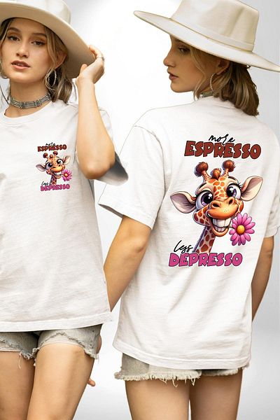 Angemiel Espresso Coffee and Happiness White Oversize Women's Men's Front and Back Printed T-Shirt