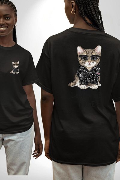 Angemiel Leave Me Alone Punk Style Cat Design Black Oversize Women Men Front and Back Printed T-Shirt