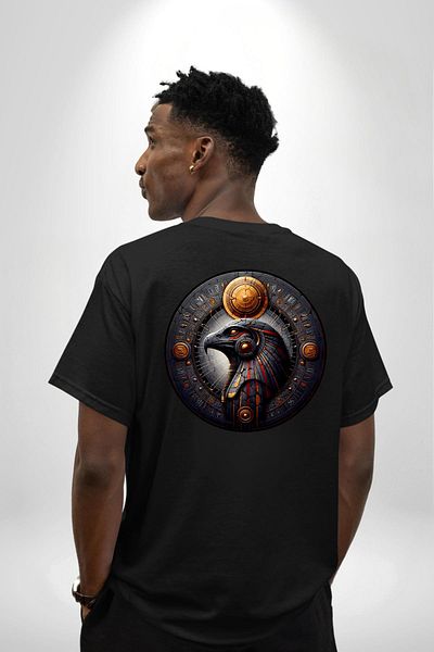 Angemiel God of the Sky and Light Ra Egyptian Black Oversize Women's Men's Front and Back Printed T-Shirt