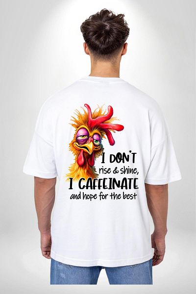 Angemiel تي شيرت I'm Not Coffee I'm Caffeine Funny Chicken أبيض كبير الحجم للنساء والرجال مطبوع من الأمام والظهر